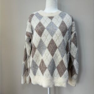 Mystree Argyle Sweater - Cream, Brown, Gray